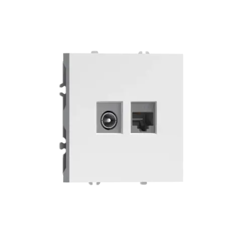 Розетка комбинированная RJ45/TV cat.6, ClassE-8/0-2400 МГц, матовый белый DONEL S08