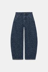 ZARA ДЖИНСЫ WIDE LEG СО СРЕДНЕЙ ПОСАДКОЙ И ФАКТУРНОЙ ТКАНЬЮ — ZW COLLECTION, ГОЛУБОЙ