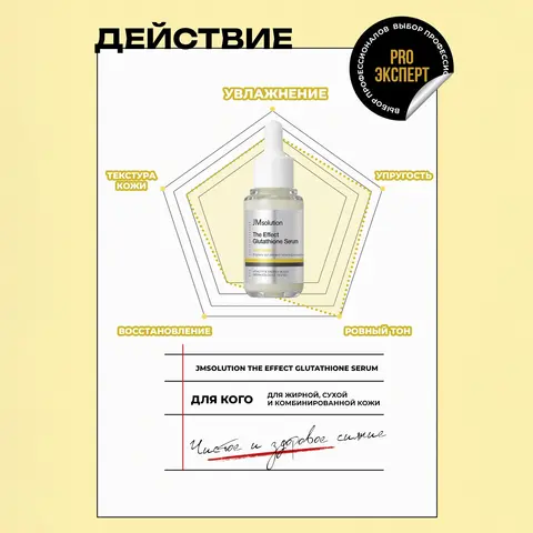 ОСВЕТЛЯЮЩАЯ СЫВОРОТКА С ГЛУТАТИОНОМ JMSOLUTION THE EFFECT GLUTATHIONE SERUM, 30 МЛ