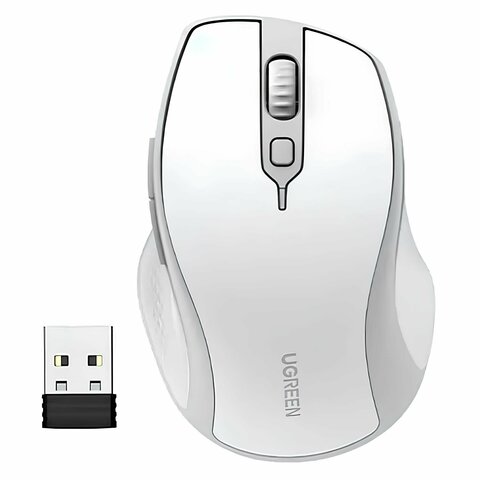Мышь UGREEN MU101 15805 Ergonomic Contoured-Shape Design Wireless Mouse 2.4 GHz&BT, White Gray