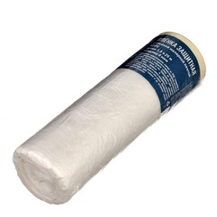 Пленка защитная с клейкой малярной лентой, прозрачная, HDPE, рулон 1,5х25м, толщина 8мкм (РемоКолор) 09-0-015