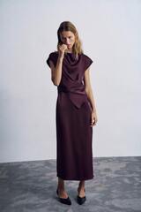 ZARA ПЛАТЬЕ МИДИ СО СБОРКАМИ, ТЕМНО-ГРАНАТОВЫЙ
