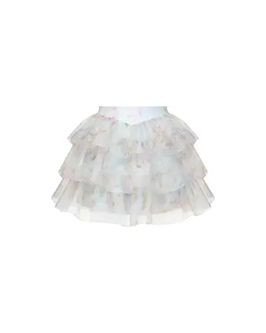Бетти мини (Betty mini), юбка мини из голубой органзы с крупным цветочным принтом