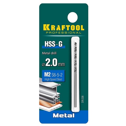 KRAFTOOL HSS-G, 2.0 х 49 мм, сталь P6M5, сверло по металлу (29651-2)