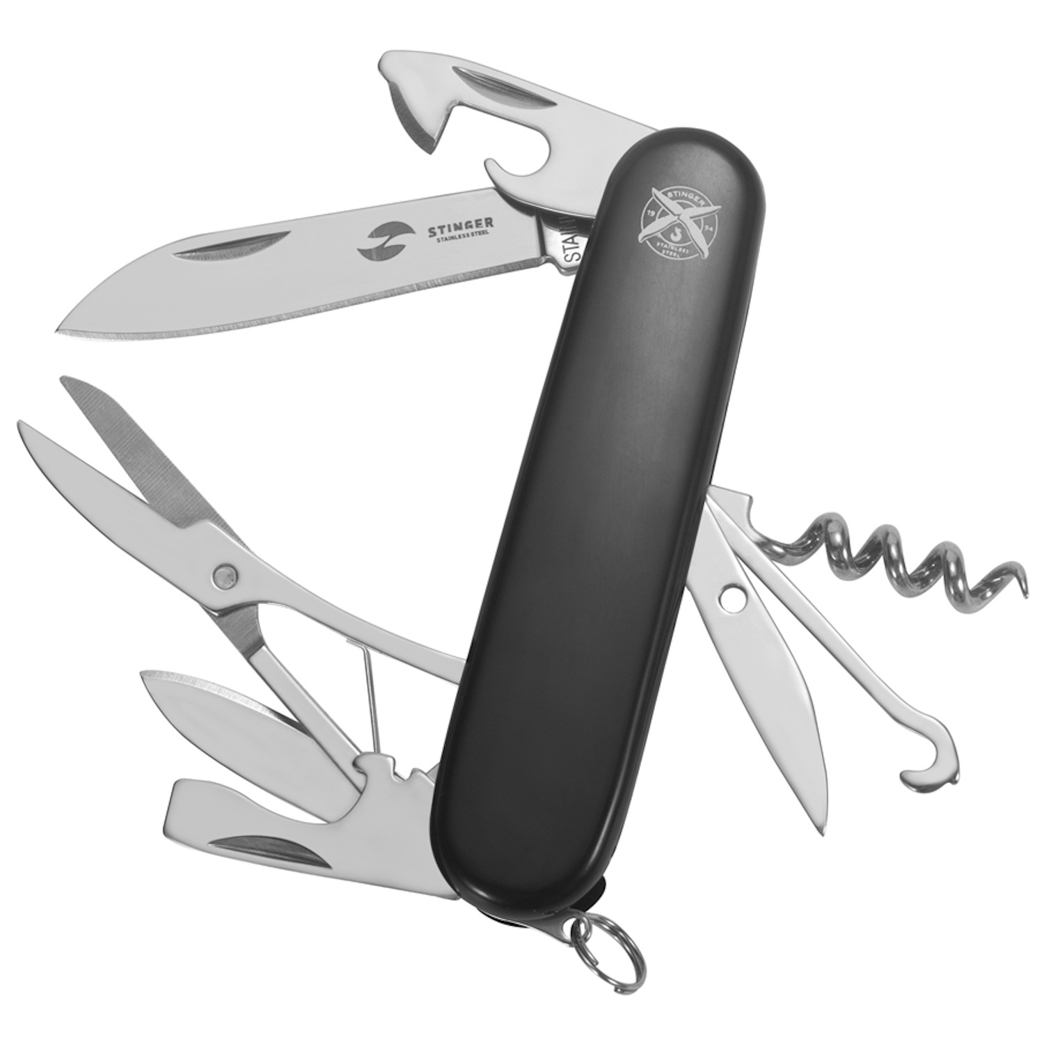 Нож перочинный Stinger FK-K5018-8PB 90 мм, 13 функций, черный, в блистере