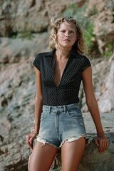 ZARA ТОП ИЗ ПОПЛИНА В ГОРОШЕК В КОРСЕТНОМ СТИЛЕ, ЧЕРНЫЙ/БЕЛЫЙ