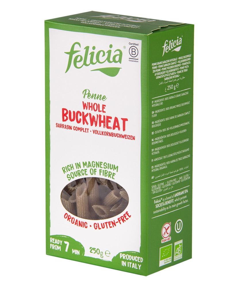 Макаронные изделия FELICIA Перья без глютена из гречневой муки BIO 250 гр.