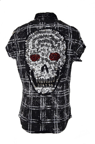 The Saints Sinphony | Рубашка без рукавов мужская SLEEVELESS BUTTON UP PUNK BLK TS3141 спина