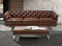 Диван 3-х местный 6140/KF106-3P-M1595 кожаный с золотистыми стальными ножками