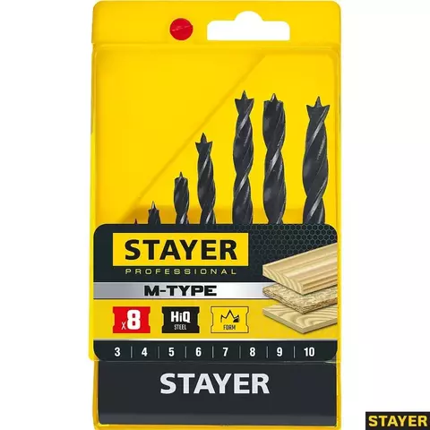 STAYER M-type, 5 шт: 4-5-6-8-10 мм, набор сверл спиральных по дереву (2942-H5)