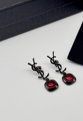 27085 -Серьги YSL в черном родаже с квадратной подвеской