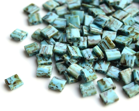 TL-4514 Бисер Миюки тила Непрозрачный пикассо, цвет морской пены /Miyuki Tila Opaque Picasso Seafoam Green