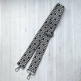 Ремень текстильный для сумки, 140х3,8 см, черная геометрия / серебро