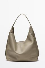 Massimo Dutti Мини-сумка через плечо из кожи наппа, серо-коричневый