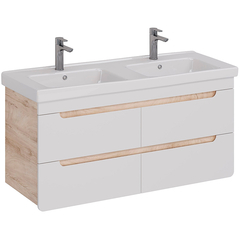 Lemark OLIVIA LM08OL125T Тумба 125 см под 2 раковины, подвесная,4 ящика, цвет корпуса: Дуб кантри, цвет фасада: Белый глянец фото