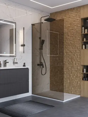BelBagno UNO-L-1-TB-100-BR-GM Душевая перегородка универсальная с односторонним входом, стекло бронза, профиль Оружейная сталь, 1000x2000 мм