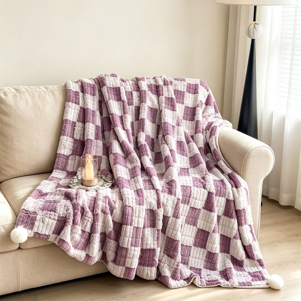 ZEPHYR HOME Плед плюш 200×230 Фиолетовая Клетка
