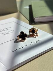 Серьги клевер на английском замке VCA качество yellow VGOLD