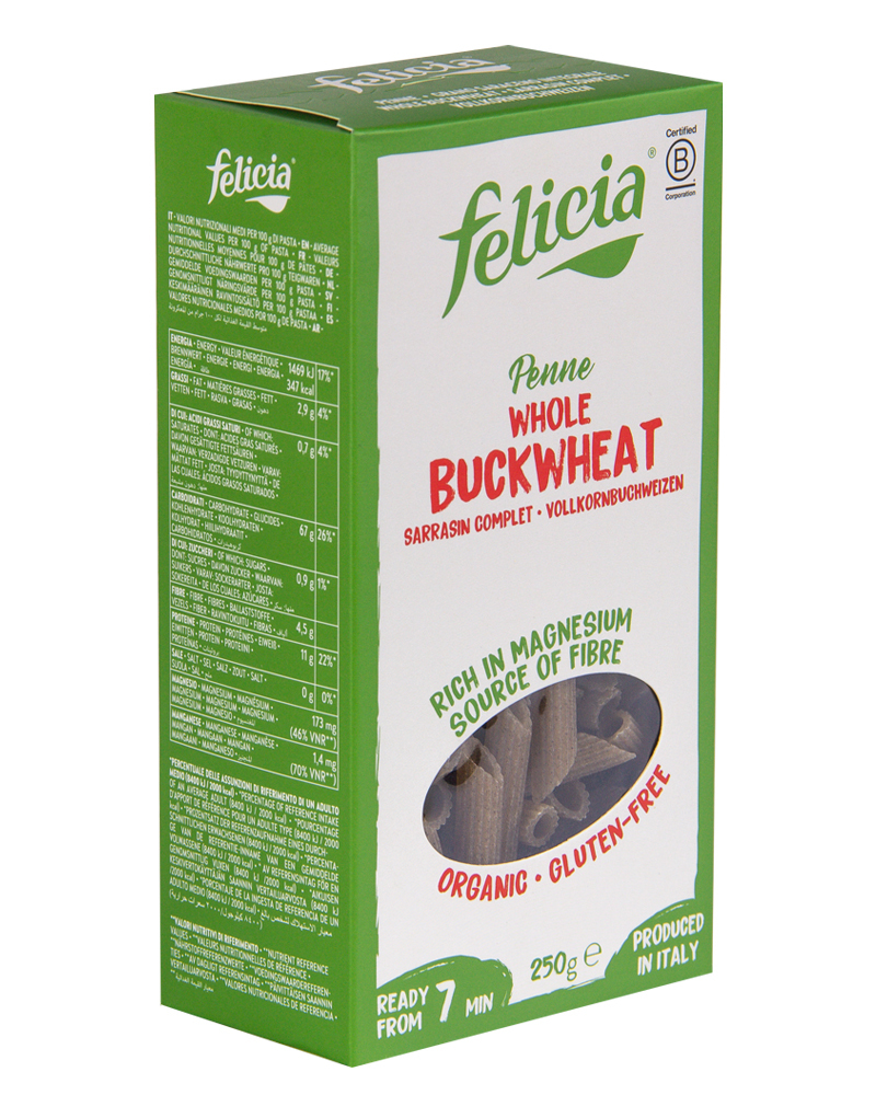 Макаронные изделия FELICIA Перья без глютена из гречневой муки BIO 250 гр.