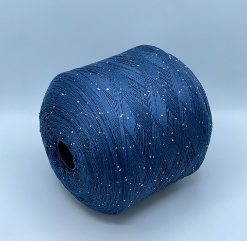 Бобинная пряжа, Merino Pailletes, 450м, 80% Меринос, 20% Полиэстер(пайетка), Синий+пайетка. 39453