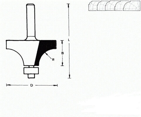 711788 Фреза (D): 28,6 mm (B): 12,7 mm (L): 49 mm (R): 7,9 mm (754093) Хвостовик 8 mm