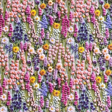 ИМИТАЦИЯ ЦВЕТОЧНОЙ ВЫШИВКИ #2, 100% хлопок Handmade Fabrics