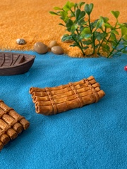 Лодка и Плот, коричневые, фигурки декоративные, кукольные миниатюры, 5-7 см, набор 3 шт лодки + 2 плота.