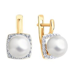 792329 - Серьги из золота 585 пробы с жемчугом и фианитами