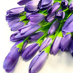 Крокусы-подснежники искусственные, Темно-фиолетовые, набор 3 букета, 33 см, больше 60 бутонов  в наборе