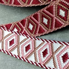 Лента ременная стропа, ш. 3,8 см, бордовый/молочный/розовый