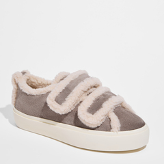 Замшевые кеды INUIKII Shearling Low Velcro Grey на меху