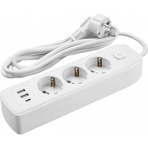 Сетевой фильтр, удлинитель Navigator  OPE-USB-03-500-ESC-3x1 кабель 5м, 3 розетки, заземление, выключатель, ПВС 3×1мм², 10А, макс. нагрузка 2500Вт, IP20, 2×USB-A + USB-C, 5В/2,4А, белый - купить в компании MAKtorg