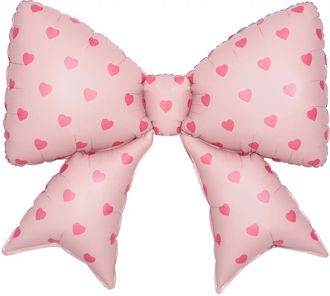 Шар К Фигура, Бант, Сердечки розовые, Розовый, 38''/97 см, 1 шт.