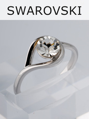 Кольцо Белла с белым кристаллом Swarovski в родии