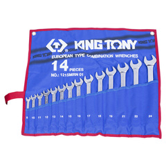 KING TONY (1215MRN01) Набор комбинированных ключей, 8-24 мм, чехол из теторона, 14 предметов