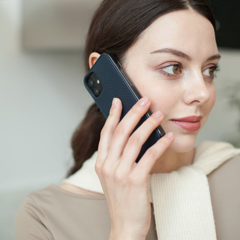 Чехол-накладка для iPhone 12 Mini из натуральной кожи теленка, цвета синий
