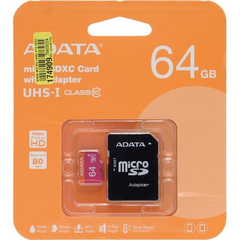 Карта памяти ADATA Premier AUSDX64GUICL10-RA1 microSDXC UHS-I Class 1 (U1), Class 10 64 ГБ +microSD->SD адаптер