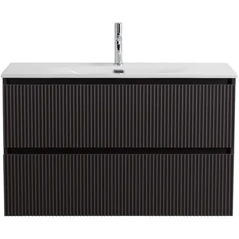 BelBagno UNO-MINI-900-2C-SO-GSO База под раковину подвесная с фрезеров. ручк. по всей длине фасада с двумя выкатн. ящ.,Темно-Серый Мат.,900x395x608