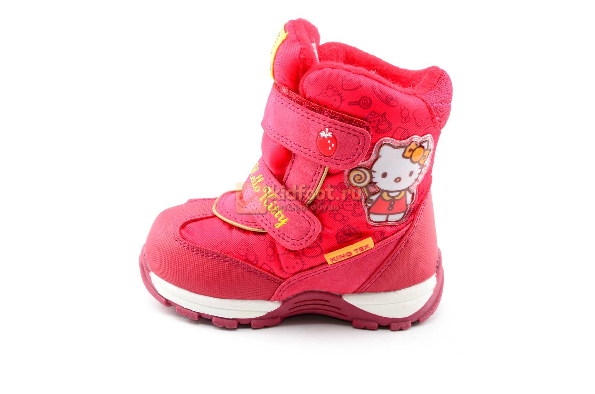Зимние сапоги Хелло Китти (Hello Kitty) на липучках с мембраной для девочек, цвет красный