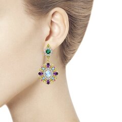 Серьги RUSSE из серебра 925 пробы в лимонной позолоте с цветными вставками