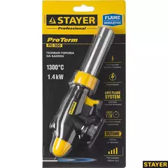 STAYER ProTerm PG 500, 1300°C, увеличенный выход пламени, газовая горелка с пьезоподжигом на баллон с цанговым соединением, Professional (55580)