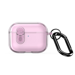 Чехол прозрачный розовый для наушников AirPods Pro 3, серия PECL Series от Dux Ducis, в комплекте с карабином