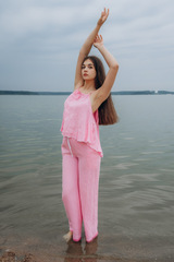 ❀ Ласточка. Костюм льняной топ с брюками КCB-1019