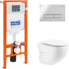 BelBagno Onda BB066CHR/BB870SC/BB002-80/BB005-PR-CHROME Инсталляция с унитазом, сиденьем и клавишей смыва, цвет: белый фото