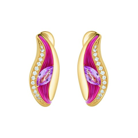 Серьги с Розовыми Сапфирами и Бриллиантами, Эмаль, E0123-80/2