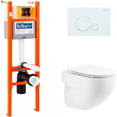 BelBagno BB066CHR/BB870SC/BB004-40 EXPERT/BB014-SR-BIANCO Инсталляция с унитазом, сиденьем и клавишей смыва, цвет: белый фото