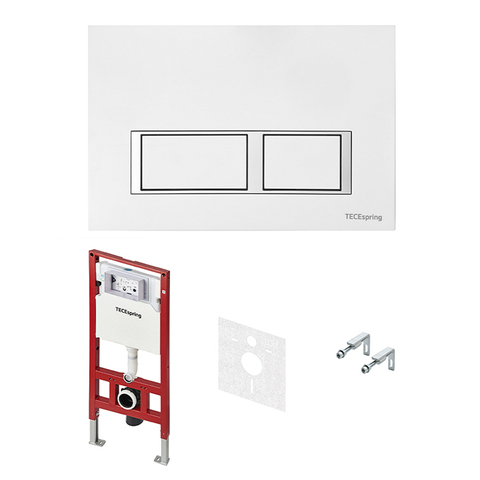 TECE S401203 TECEspring комплект 4 в 1 Застенный модуль,панель смыва с прямоугольными кнопками, белый глянцевый/ободок хром