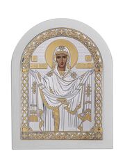 Икона Покрова Божией Матери (175х225 мм, Оклад из белого дерева (бук/граб)) — шелкография на сусальном золоте