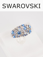 Кольцо Россыпь из голубых камней Swarovski