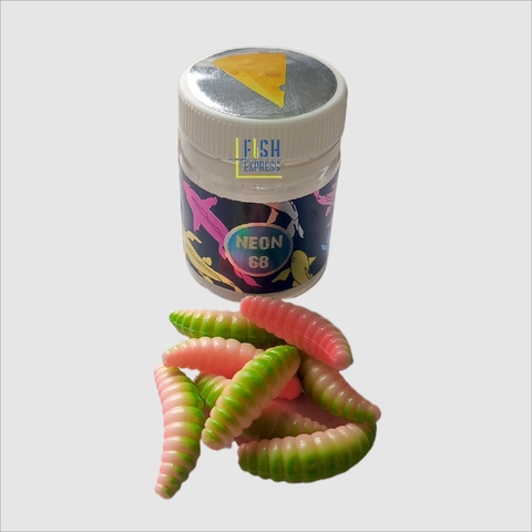 NEON 68 MAGGOT Мягкая приманка цвет зеленый-белый-красный, 33 мм, 8 шт/в банке, СЫР, продажа от 2 шт.